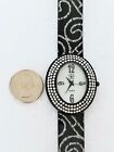 Suzanne Somers Watch Wristwatch Womens Black Leather Silver Accents Crystals
