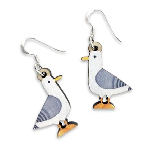 Seagull Earrings. Handmade Dangly Wooden and Sterling Silver Seaside Jewellery. - Picture 1 of 3
