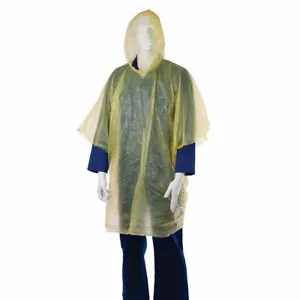 2 x Einweg Poncho Regenmantel Kapuze Festival Camping Notfall Erwachsenengröße - Bild 1 von 3