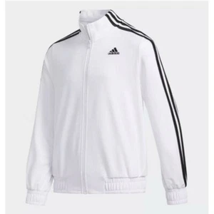 New Adidas Track Jacket Full Zip Cropped White Blk Stripe Athletic Youth Girls 7 - Picture 1 of 10