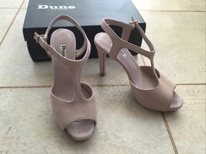 Dune Sandals Blush Suede T Bar High Stiletto Concealed Platform Soles EU 38 UK 5 - Picture 1 of 16