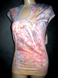 Claire Pettibone Top Keyhole Neckline Pink Floral Tee Montego New S 34 Unworn - Picture 1 of 13