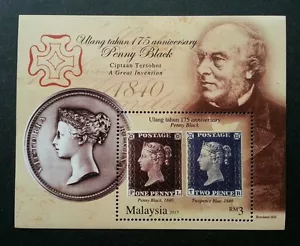 *ENVÍO GRATUITO Estampilla Rowland Hill 2015 de Malasia 175o Aniversario de Penny negra (ms) montada sin montar o nunca montada - Imagen 1 de 5