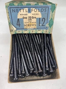 Box Black Round Screws 4" x 12 Nettlefolds GKN Japanned Slotted Full Box of 144 - Picture 1 of 24