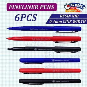 6pcs Micro Pen Fineliner Pen Fine Point Line 0.4mm Resin Nib Black Red Blue AU - Picture 1 of 9