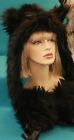 Zimowy sztuczny futro czarny kot kapelusz pluszowy zwierzę sztuczne futro zwierzę kapelusz z mitenkami