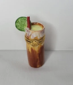 LIMOGES Peint Main Trinket Box- TROPICAL COCKTAIL Lime Wedge & Straw - Picture 1 of 4