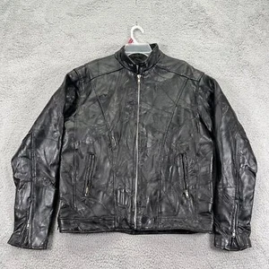 Diamond Plate Men's Black Long Sleeve Buffalo Leather Motorcycle Jacket Sz Large - Picture 1 of 7