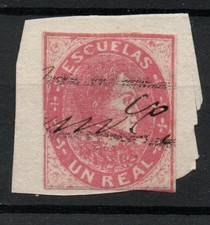 1870 VENEZUELA ESCUELAS 1 REAL ROSSO - USATO SU FRAMMENTO