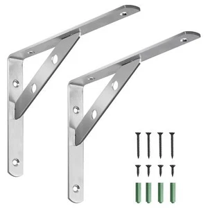 2Pcs Heavy Duty L Shaped Angle Shelf Brackets Support Stainless Wall Mounted - Picture 1 of 10