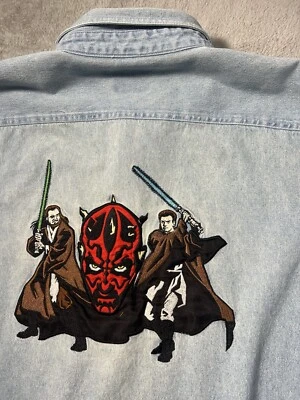 Vintage Star Wars Denim Shirt Mens XL 90s Movie Promo Button Up Lee Sport Maul - Image 1 of 4