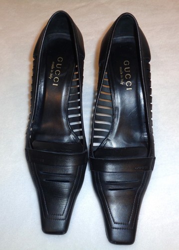 GUCCI Classici tacchi punta quadrata a punta quadrata in pelle nera vintage taglia 37C