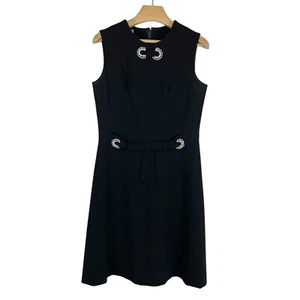 VINTAGE 1960s Black Dress, Size AU 10 US 6, Demure LBD Shift Pearl Beads - Picture 1 of 18