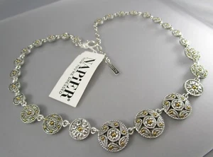 NAPIER Silver & Gold Tone Round Metal Link Adjustable Necklace 8884 - Picture 1 of 8