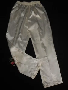 M L glänzend Satin Flanell Lounge Hose elfenbein cremeweiß 28" Schrittlänge & Seidentuch - Bild 1 von 3