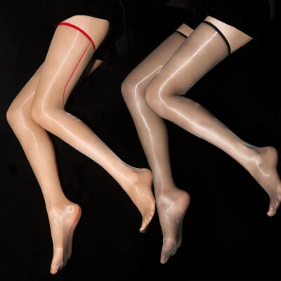 Damen Glänzend Halterlose Strümpfe Sheer Nylons Glossy Stockings Nylonstrümpfe - Bild 1 von 4