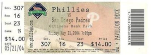 PADRES at PHILLIES ~ 2004 Ticket, Chase Utley HR ~ FREE SHIPPING - Picture 1 of 1
