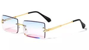 Rimless Rectangle Sunglasses Gold Metal Frame For Men Or Women Ultralight UV400 - Picture 1 of 7