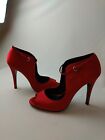 Kurt Geiger Dianne Bright Red Peep Toe Stiletto Heel Shoes with Buckle (UK 7) B4