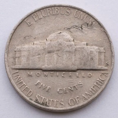 1949-S 5c Lamination ERROR Jefferson Nickel - 5 cents - Image 1 of 2