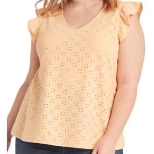 Ava & Viv Women's Plus Size Eyelet Ruffle Sleeveless Blouse Orange Size 3X - Picture 1 of 11