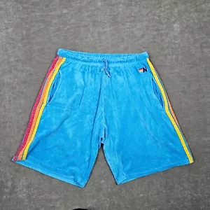Aviator Nation Shorts Men Extra Large Blue Striped Terry Cloth Drawstring Gym - Picture 1 of 9