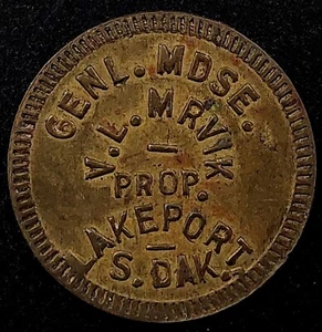 V.L. Mrvik Genl. Mdse. Lakeport, S. Dak. Wertmarke "Gut für 10 ¢ im Handel"! 22mm - Bild 1 von 4