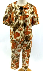 Josephine Short Sleeve Capri Pant Suit Orange & Tan Animal Print Button Top 8P - Picture 1 of 5