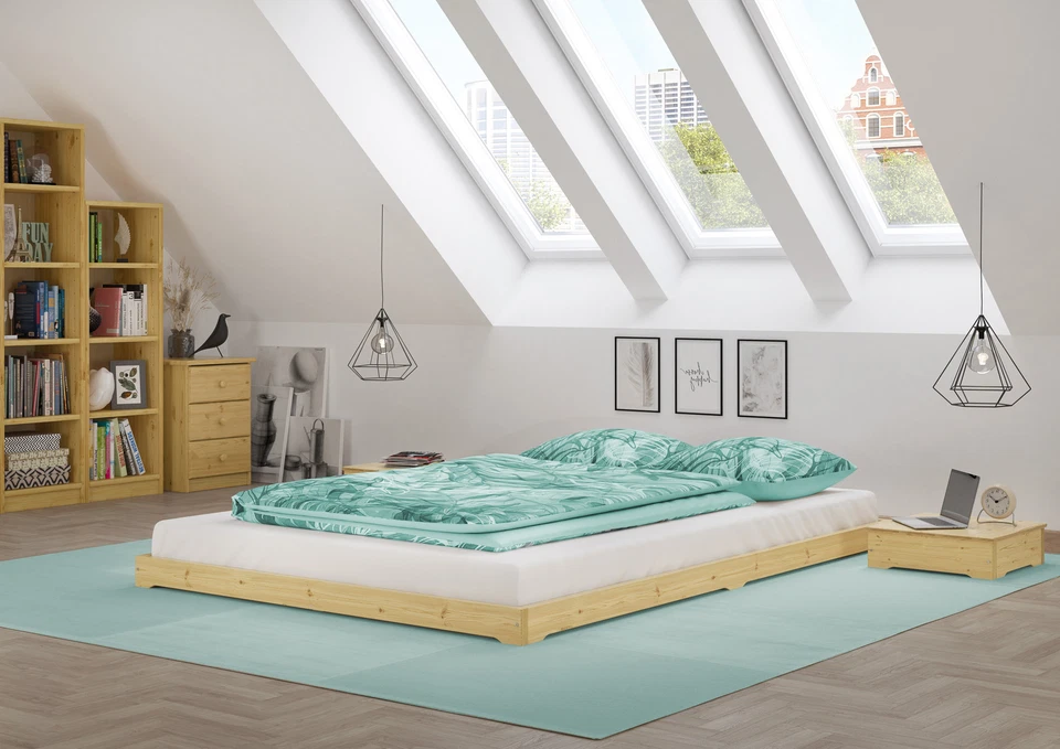 Niedrigbett unbehandeltes Holz-Doppelbett 180x200 Fichte Tanne Loftbett - Bild 1 von 1