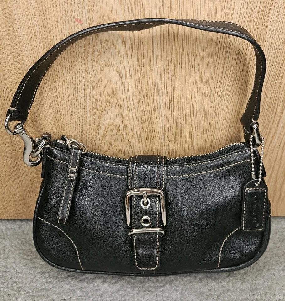 Coach Hamptons Leather Buckle Shoulder Hobo Bag “Barbie Bag” 7542 RARE Black - Image 1 of 4
