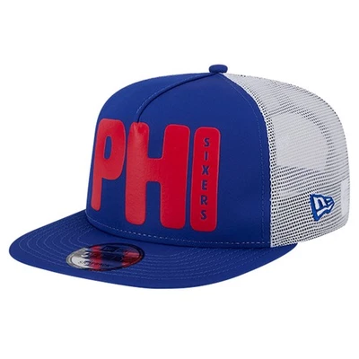 Men's New Era Royal Philadelphia 76ers Puff Print Team Code A-Frame 9FIFTY - Image 1 of 4