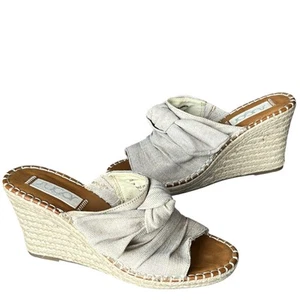 Sugar Hundreds Wedge Sandal 11 Beige Linen Slip On Bow Espadrille Coconut Girl - Picture 1 of 16