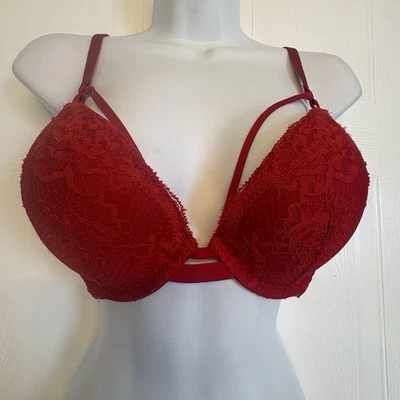 Victoria's Secret Very Sexy Push Up Bra Overbust Strap 36C Red Lace Memory Foam - Image 1 of 4