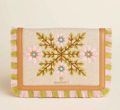 NWT Spartina 449 Fringe Boho Floral Embroidered Clutch Crossbody Bag Multicolor  - Image 1 of 4