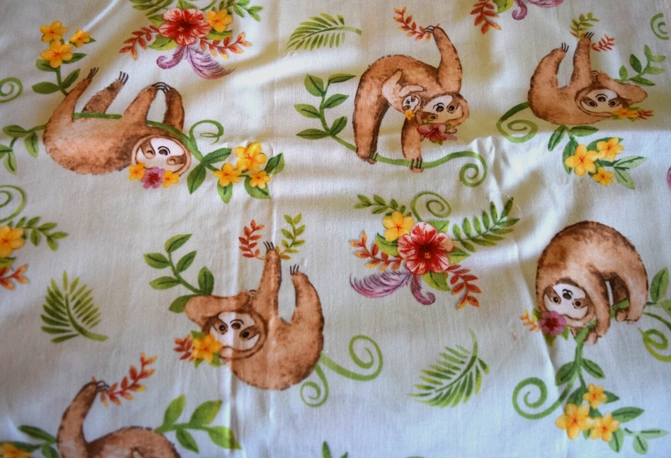 1 yard x 34" Tropical Sloth 100% Cotton Quilt Fabric, Mint Green background - Image 1 of 1