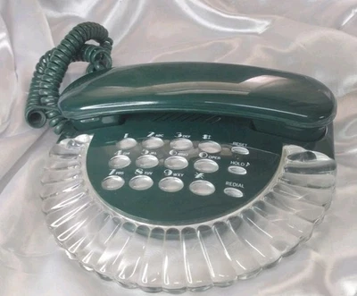 Teléfono de colección Columbia fijo transparente con carcasa de almeja verde oscuro teléfono sin probar  Foto 1 de 4