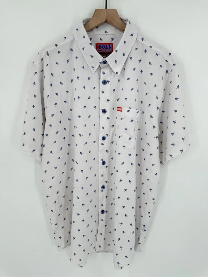 Camisa de Fiesta Dixxon Flannel Co Para Hombre XL Blanca Brolingual Manga Corta Esqueleto Foto 1 de 4