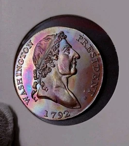 OLD NOVELTY (1792) BRONZE LARGE CENT, AMAZING TONING COLOR COVER. 10GR. - Picture 1 of 8