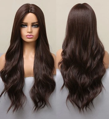 Dark brown Women Synthetic Hair Heat Resistant Long Wavy Cosplay Wigs - Image 1 of 4
