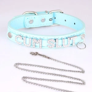 Pu Leather Collar DIY Letter Custom Chocker Necklace Choker SEX WIFE BDSM Gift - Picture 1 of 22