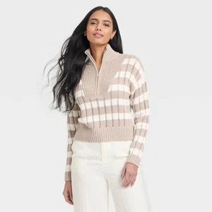 Women's Mock Turtleneck Quarter Zip Pullover Sweater - A New Day - Picture 1 of 11