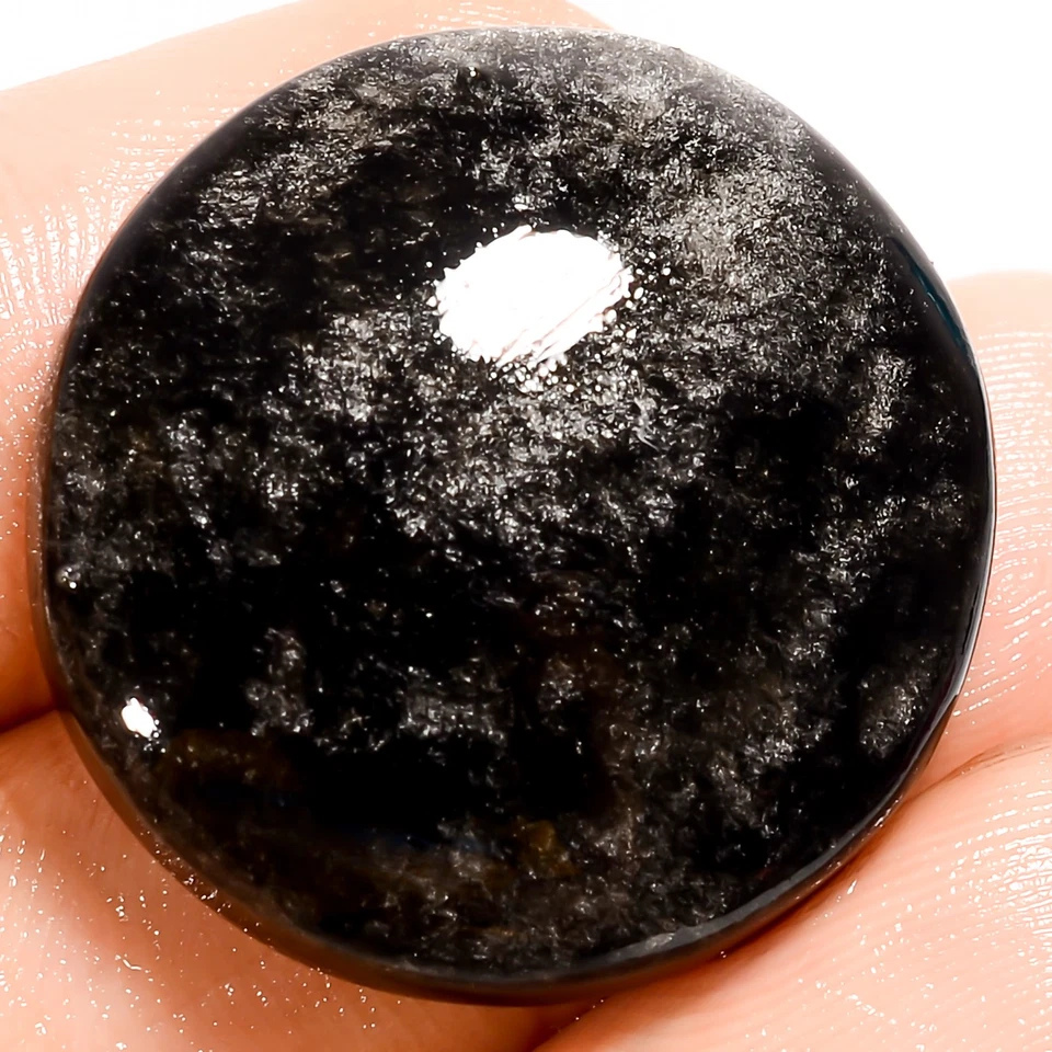 Piedra preciosa redonda de obsidiana brillante 100 % plata natural 28 quilates 23X23X6 mm UG415 Foto 1 de 2
