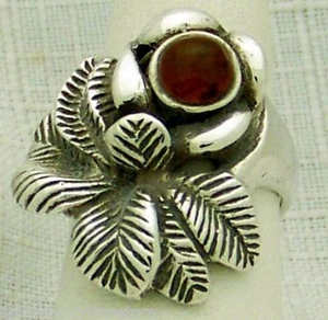 BEAUTIFUL ESTATE AMBER STERLING SILVER FLOWER RING, SIZE 6.5 - Picture 1 of 1
