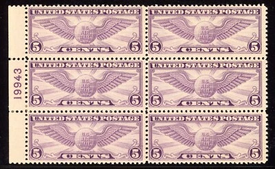 United States 1930 Winged Globe RARE Plate Block of Six Sc# C12 Mint VF OG VLH - Image 1 of 2