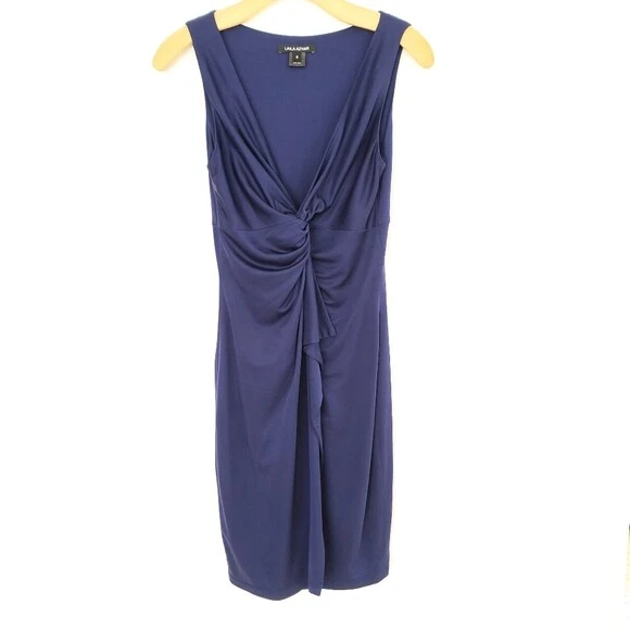 Laila Azhar Small Silk Twist Front Sleeveless Wrap Dress Sleeveless Navy Blue - Image 1 of 4
