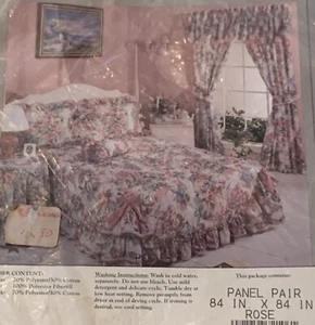 Vintage 1990s Floral ROSE Flower Drapery Curtain Panel Pair 84"X84" Arley - NEW - Picture 1 of 9