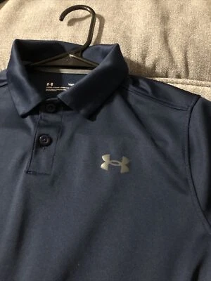 UNDER ARMOUR YOUTH MEDIUM BLUE POLO SHIRT GREY LOGO EUC - Image 1 of 4