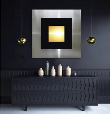 Originale Astratto Metallo Immagine Su Sideboard Comò Argento Nero Oro Unico - Immagine 1 di 2