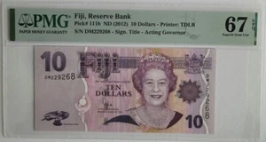 2012 Fiji Reserve Bank 10 Dollars Pick# 111b PMG 67 - Picture 1 of 4