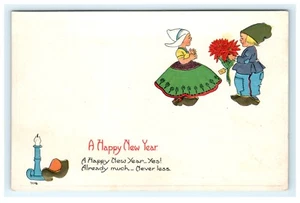 Eine Happy New Year Kerze niederländische Kinder frühe Postkarte - Bild 1 von 2